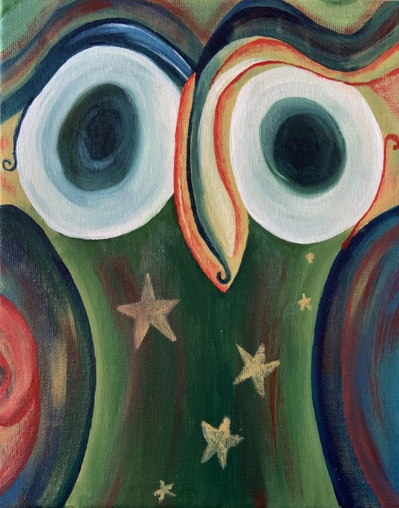 painting of owl with stars